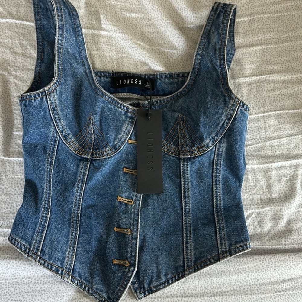 NWT Princess Polly After Hours Corset Top Denim Lioness Women’s Size Large